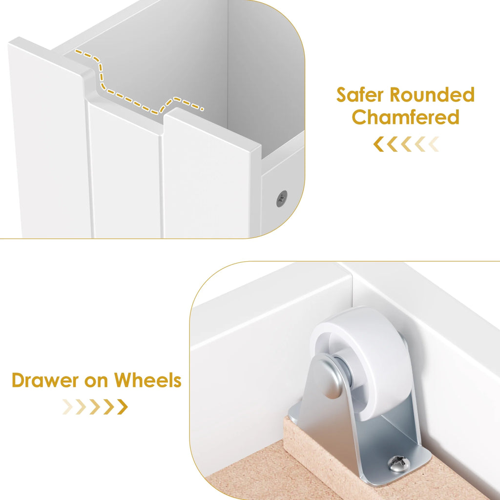 Homfa Kids Toy Storage with 4 Drawers. Cubes Storage Bin with Shelves and Wheels for Kids Living Room. White