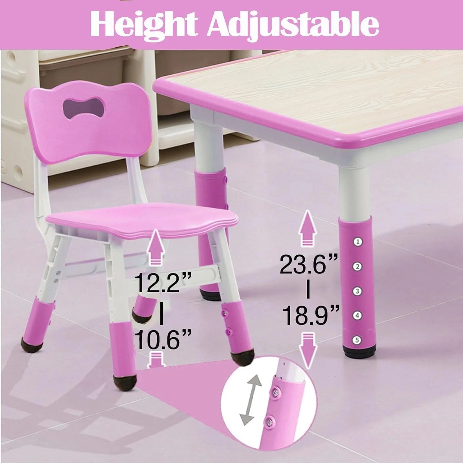 TROPOW Kids Table and Chairs.Height Adjustable Toddler Table and 6 Chair.Multi-Activity Table with Graffiti Desktop Non-Slip Legs for Ages 2-10.Children Activity Table for Daycare.Classroom.Blue