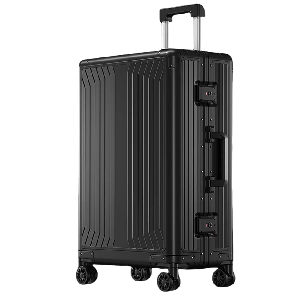 All Aluminum Magnesium Hardshell Carry on Luggage with Wheels. Modern Zipperless Hardshell Checked Luggage with TSA Lock. Airline Approved Metal Suitcase Travel Metal Rolling Luggage