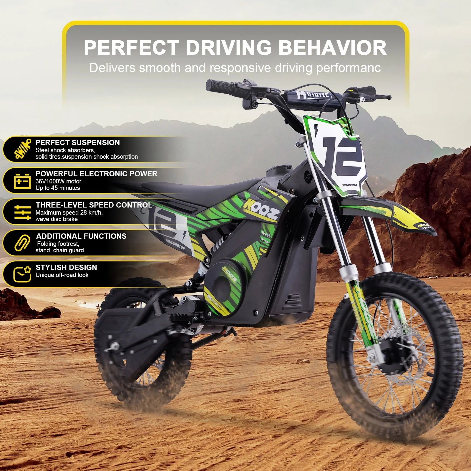 MotoTec 36v 1000w (HP112E) Electric Dirt Bike Blue