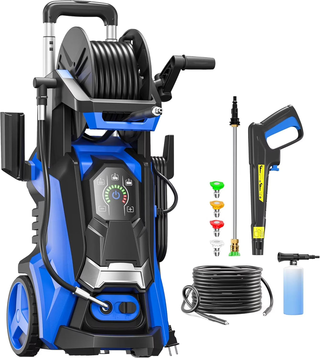 Electric Pressure Washer 5000PSI-Max 3.6GPM Power Washer Touch Screen Adjustable Pressure.4 Nozzles and 500ml Foam Cannon Power Washer Cleaning for Patio Blue