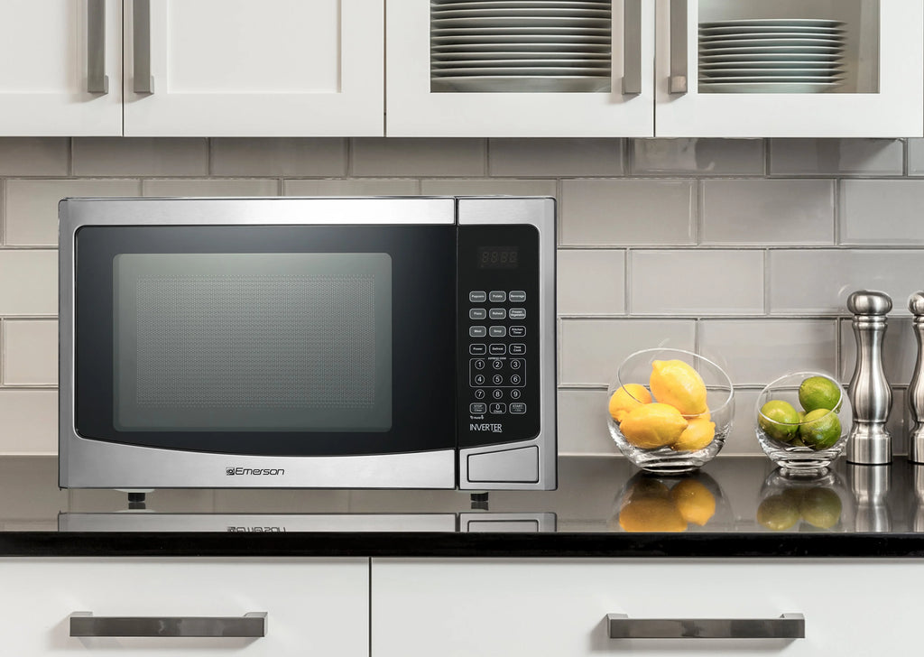 Emerson 1.2 Cu Ft. 1000W Stainless Steel Countertop Microwave Oven with Inverter Technology. Touch Control. MWI1212SS