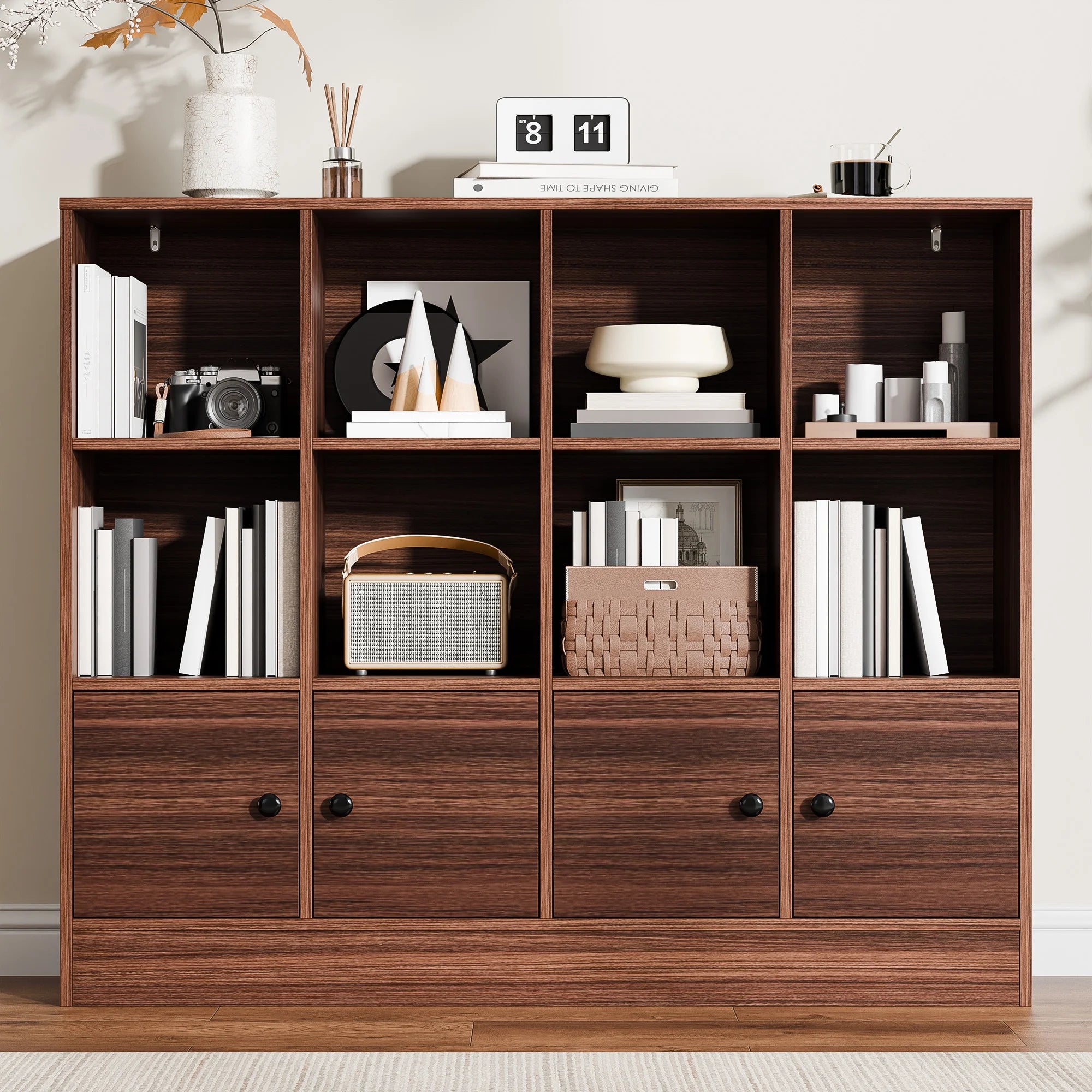 Cozy Castle 3-Tier Open Cube Bookcase with 12 Cubes and 4 Doors. Adjustable Shelves. White