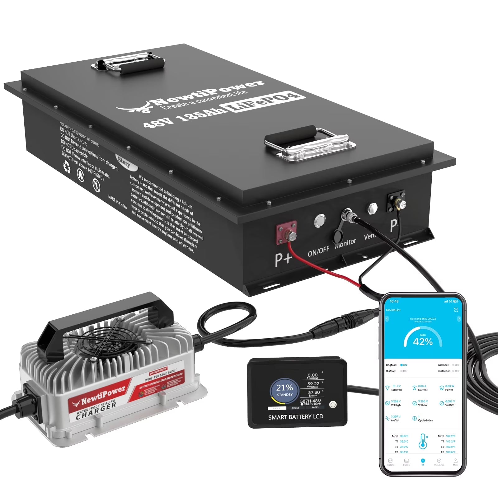 48V 100Ah LiFePO4 Lithium Battery.200A BMS.10000+ Deep Cycle Lithium Iron Phosphate Battery Great for Golf Cart. RV. Marine and Off Grid Applications