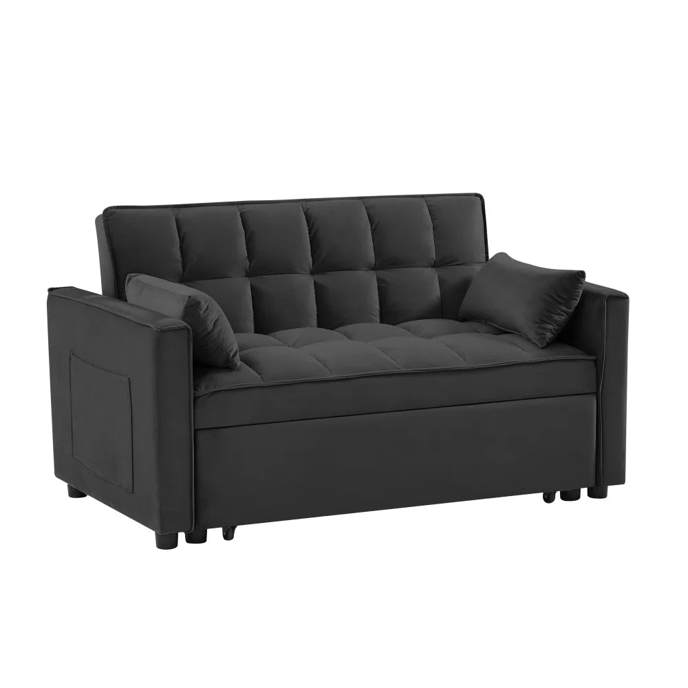 55 Inch Convertible Futon Sofa Bed.Modern Loveseat Sleeper Sofa Couch with Pull-Out Sofa Bed for Living Room.Small Space - Black