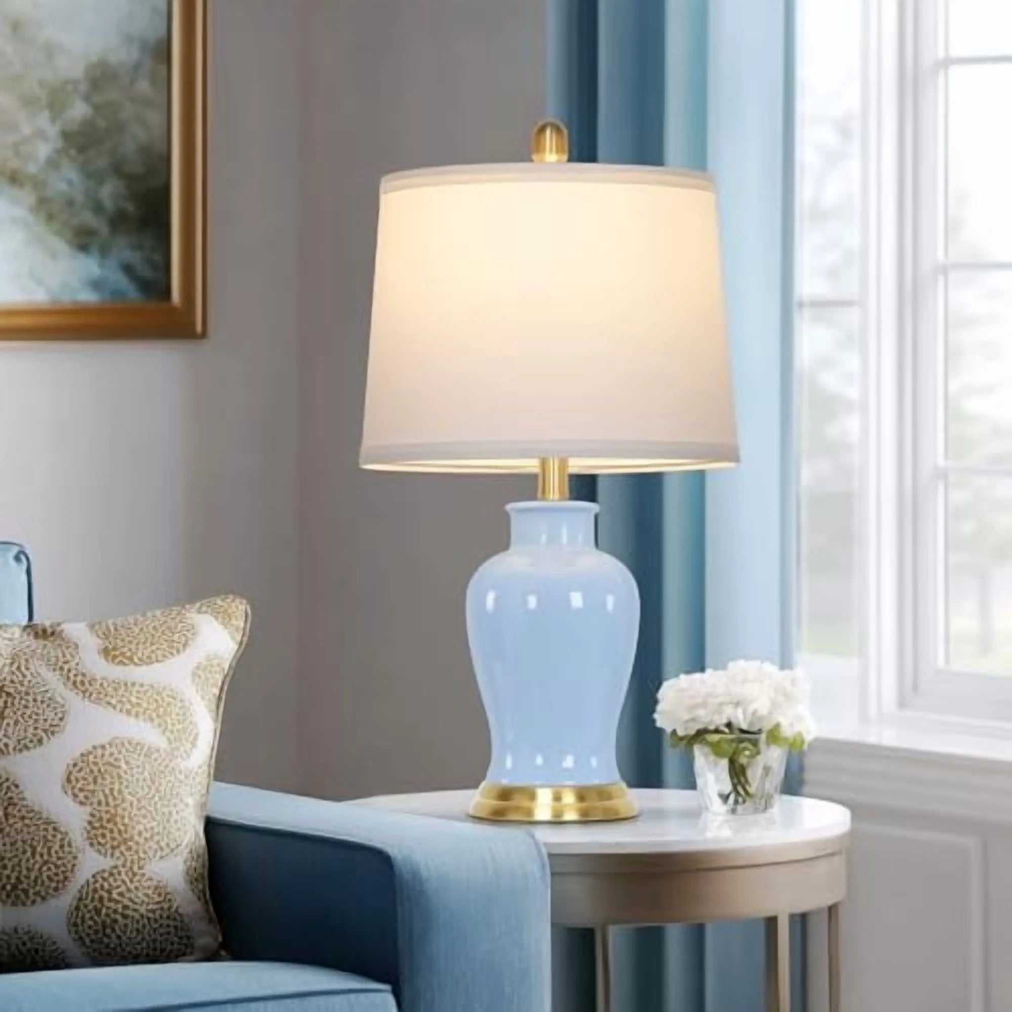 Modern Ceramic Table Lamps Set of 2. 23 White Ceramic Lamps for Living Room. Rustic Farmhouse Bedside Lamp with Ginger Jar Design. Elegant Bedroom Lamp for Nightstand Desk Side End Table Home Decor