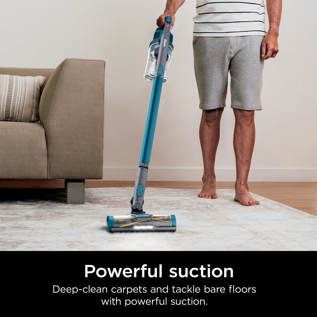 Shark Pet Pro Bagless Cordless Stick Vacuum. Carpets and Hardfloors. Powerfins Brushroll. No Hair Wrap. Up to 40 Min Runtime. XL Dust Cup. IZ240 Teal