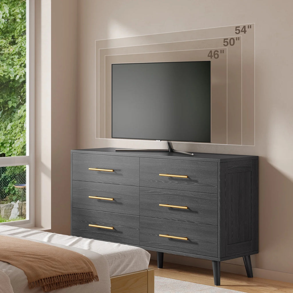 Noelse 3 Piece Bedroom Furniture Set. 6 Drawer Dresser with 2 Nightstands. Modern Wood Storage Organizer with Metal Handles for Bedroom. Living Room.Black