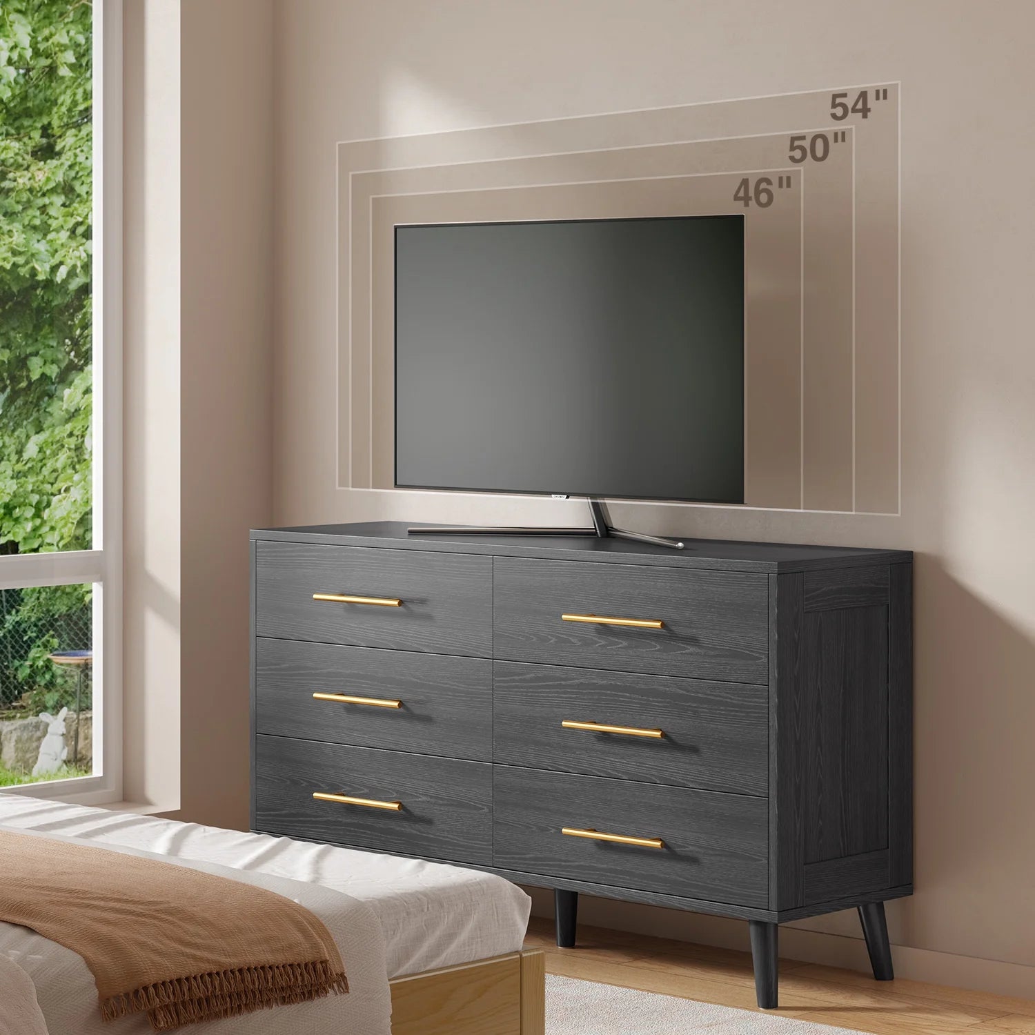 Noelse 3 Piece Bedroom Furniture Set. 6 Drawer Dresser with 2 Nightstands. Modern Wood Storage Organizer with Metal Handles for Bedroom. Living Room.Black
