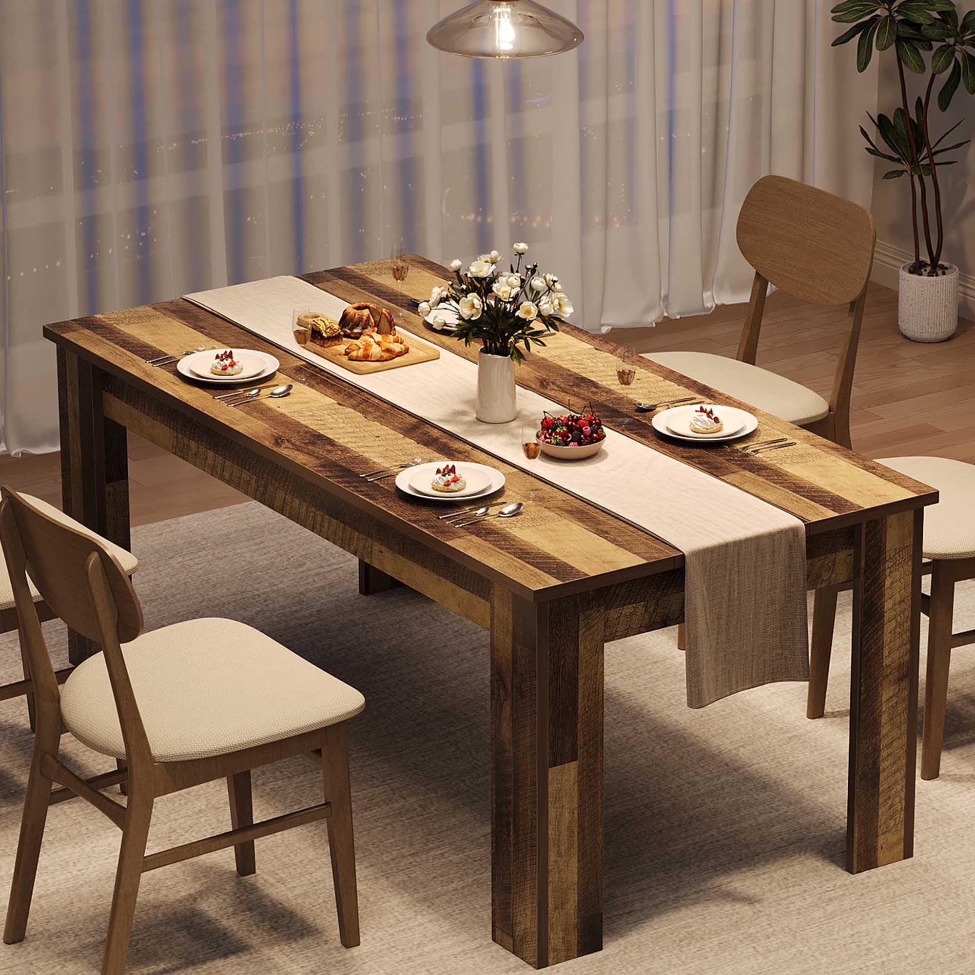 Dining Table for 4-6.63-inch Dining Tables for 4.Farmhouse Kitchen Table with Large Tabletop.Rectangular Dining Room Table.Kitchen Dining Table Dinner Table for Kitchen.Living Room��Only table��