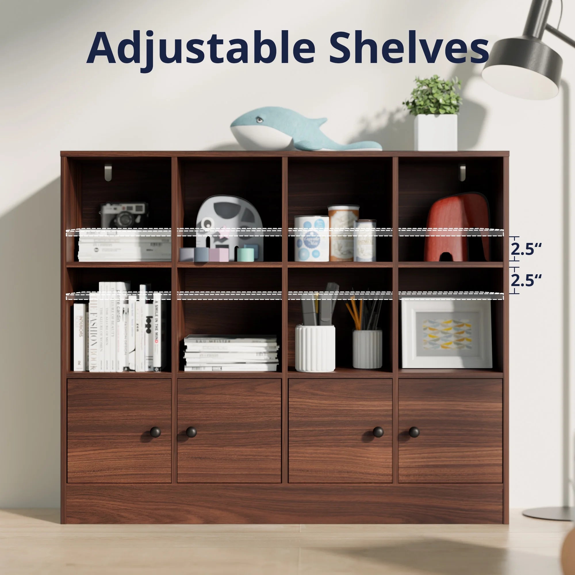 Cozy Castle 3-Tier Open Cube Bookcase with 12 Cubes and 4 Doors. Adjustable Shelves. White
