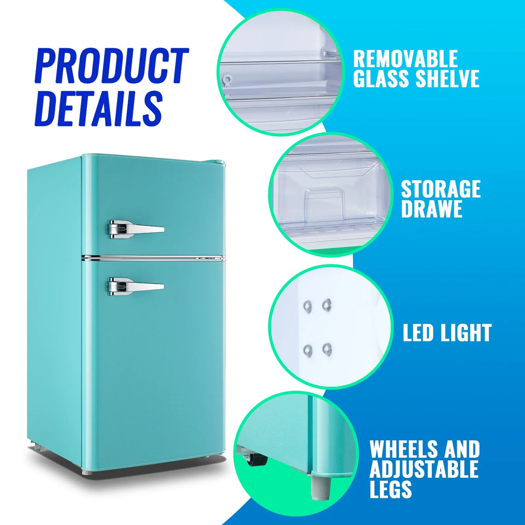 Tacool 3.5 Cu.ft Retro Mini Fridge with Freezer. 2 Door Small Refrigerator with 7 Adjustable Thermostat for Home. Blue