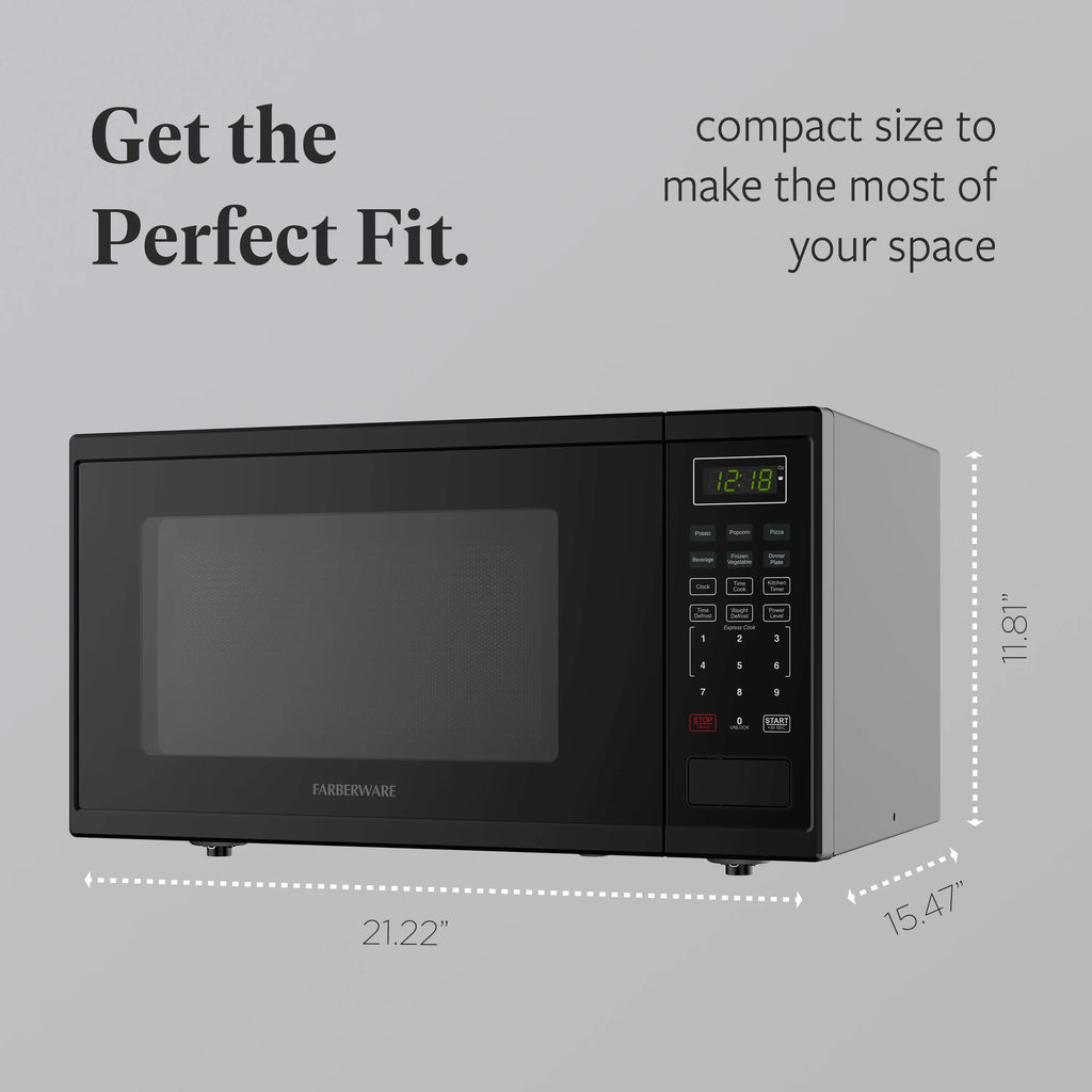 Farberware Countertop Microwave Ov 1100 Watts. 2.2 cu ft - Smart Sensor With LED Lighting and Child Lock - Perfect for Apartments and Dorms - Easy Clean Black Interior. Stainless Steel
