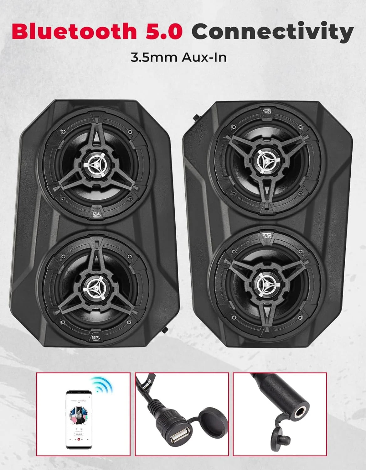 KEMIMOTO UTV Overhead Sound System 6.5 inch Speakers Sound Bar Stereo Bluetooth for 1.625-1.9in Roll Bar Compatible with Can-Am X3 Polaris RZR XP 1000