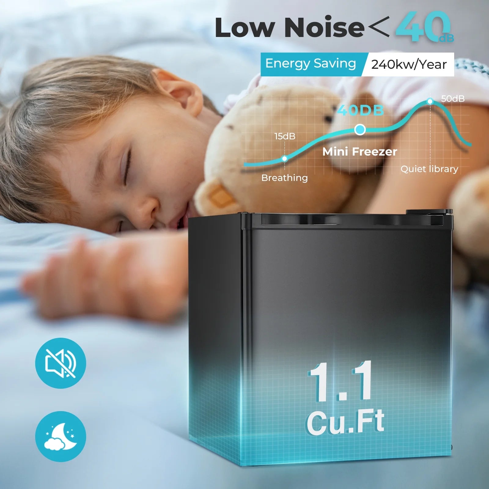 WAA Mini Freezer.1.1 Cu.ft Upright Freezer with Reversible Single Door.Removable Shelves.Small Freezer with Adjustable Thermostat for Home/Kitchen/Office (White)