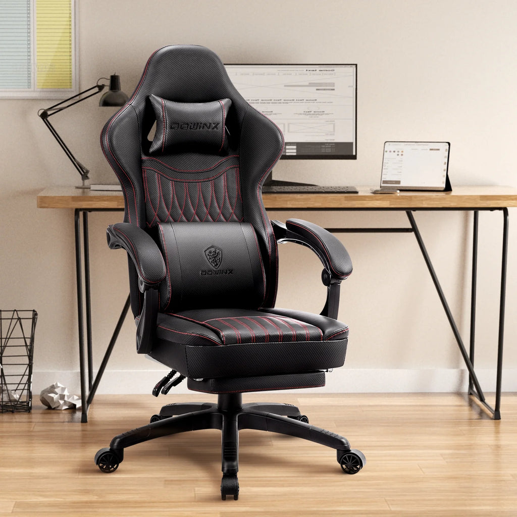 Dowinx Gaming Chair Breathable PU Leather Gamer Chair with Pocket Spring Cushion. Ergonomic Computer Chair with Massage Lumbar Support.Adjustable Swivel Task Chair with Footrest(Brown)