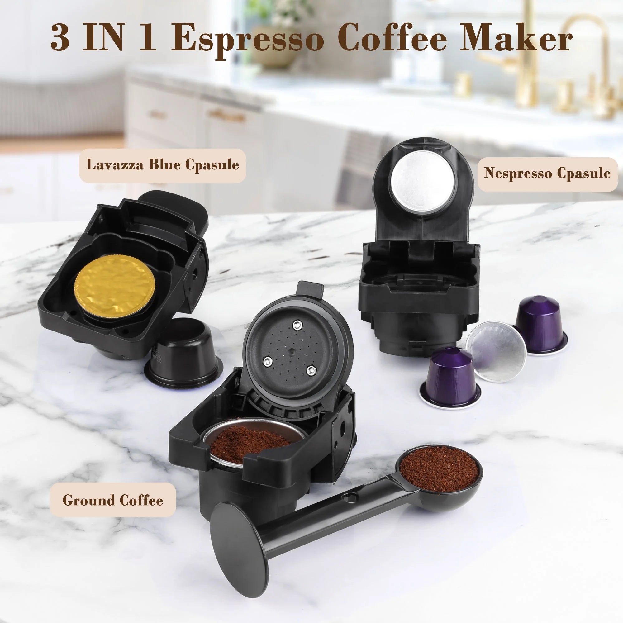 Espresso Maker for Nespresso Capsule. Lavazza Blue Capsule & Coffee Powder. 19 Bar Pump Pressure Makes Authentic Espresso Coffee. Mini Espresso Coffee Machines with Removable Water Tank.