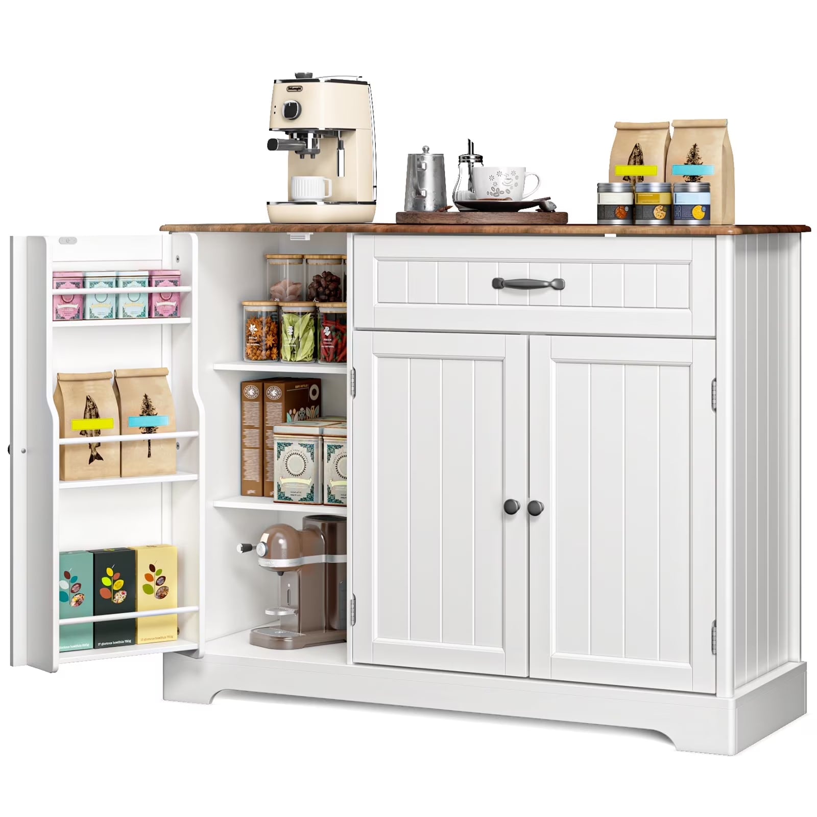 Coffee Bar. Lofka 42 Kitchen Storage Cabinet. Sideboard Buffet Cabinet with 8 Shelves. 1 Drawer