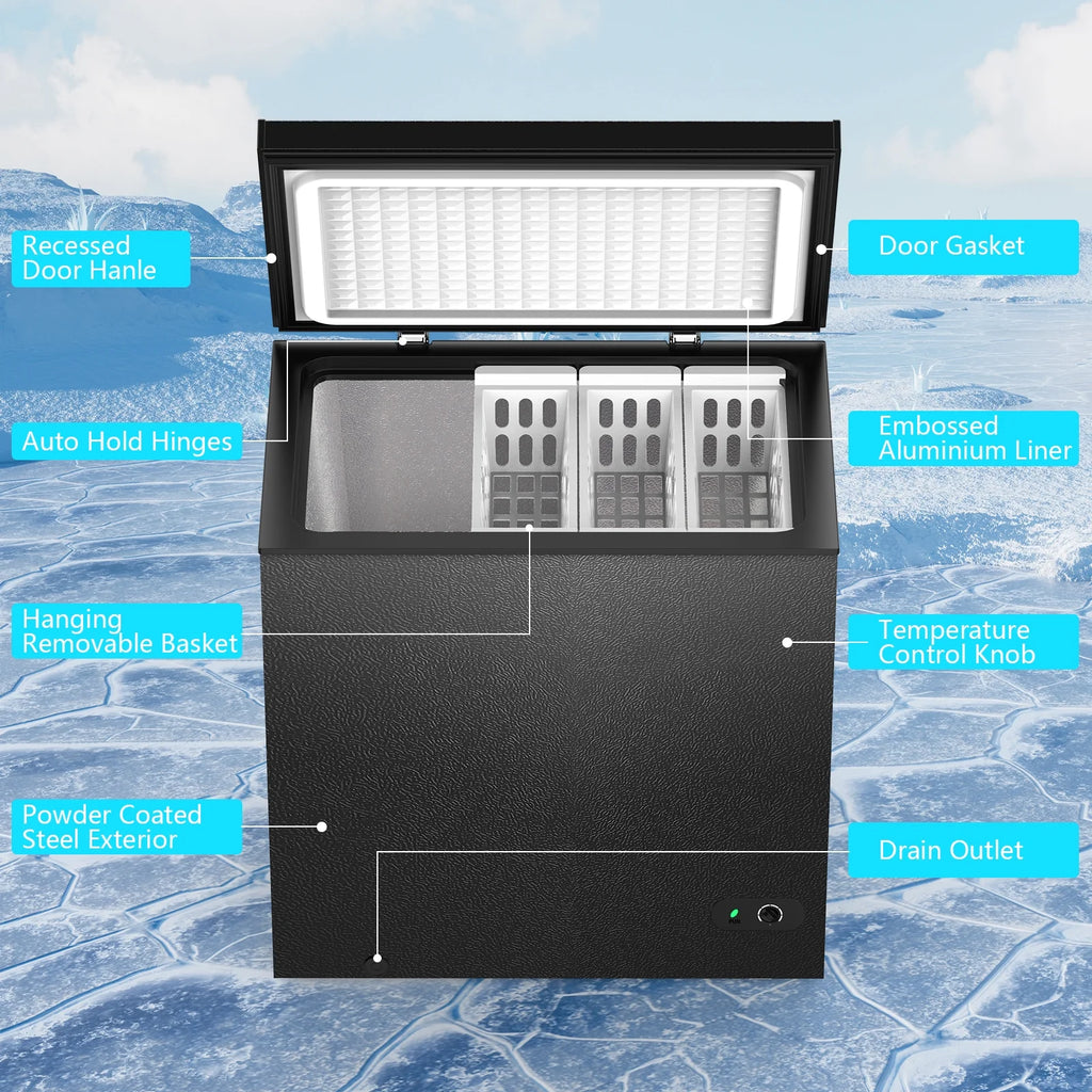 KNDKO 7.0 cu.ft. Chest Freezer with Adjustable Temperature. Free Standing Top Open Door Compact Freezer with Removable Basket for Kitchen/Home/Bar/Garage/Office