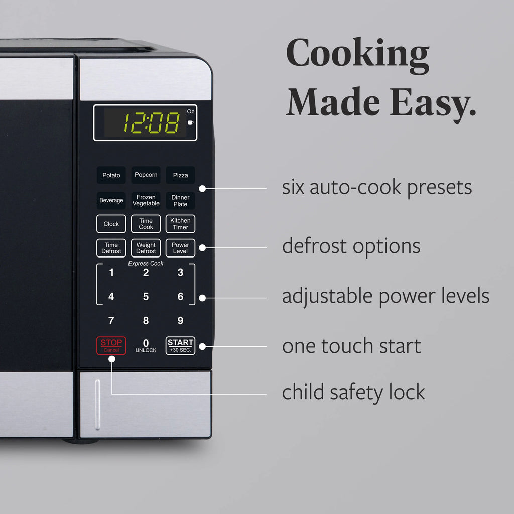 Farberware Countertop Microwave Ov 1100 Watts. 2.2 cu ft - Smart Sensor With LED Lighting and Child Lock - Perfect for Apartments and Dorms - Easy Clean Black Interior. Stainless Steel