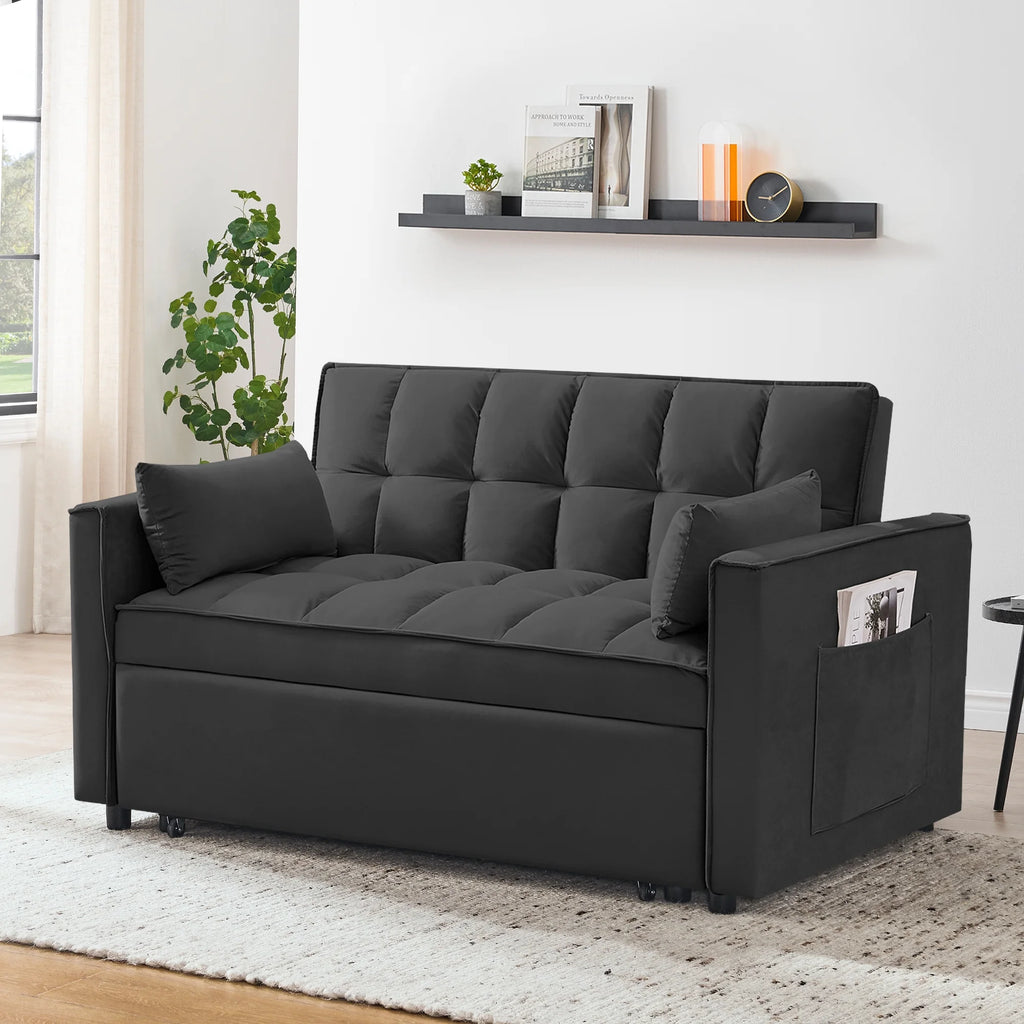 55 Inch Convertible Futon Sofa Bed.Modern Loveseat Sleeper Sofa Couch with Pull-Out Sofa Bed for Living Room.Small Space - Black