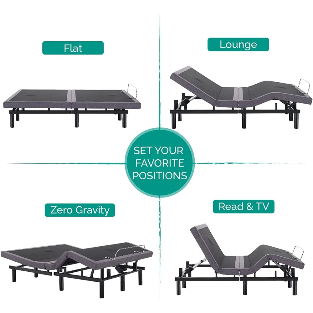 IdealBase Adjustable Bed Frame Twin XL. Massaging Zero Gravity Adjustable Bed Base. Electric Adjustable Beds with 3 Speed Head & Foot Massage. Wireless Remote. 2 USB Ports. 800LBs Capacity Gray