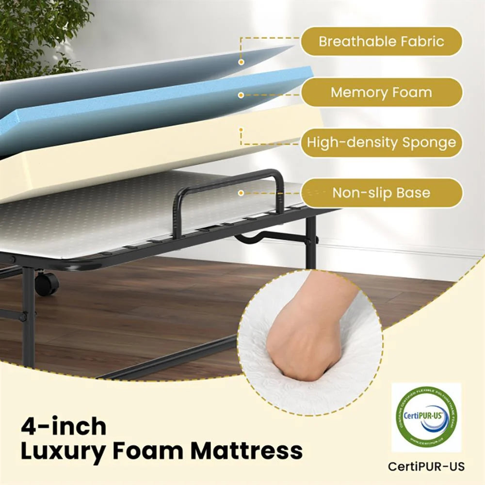 Kepooman Twin Size Folding Bed with Memory Foam Mattress and Heavy-duty Metal Frame