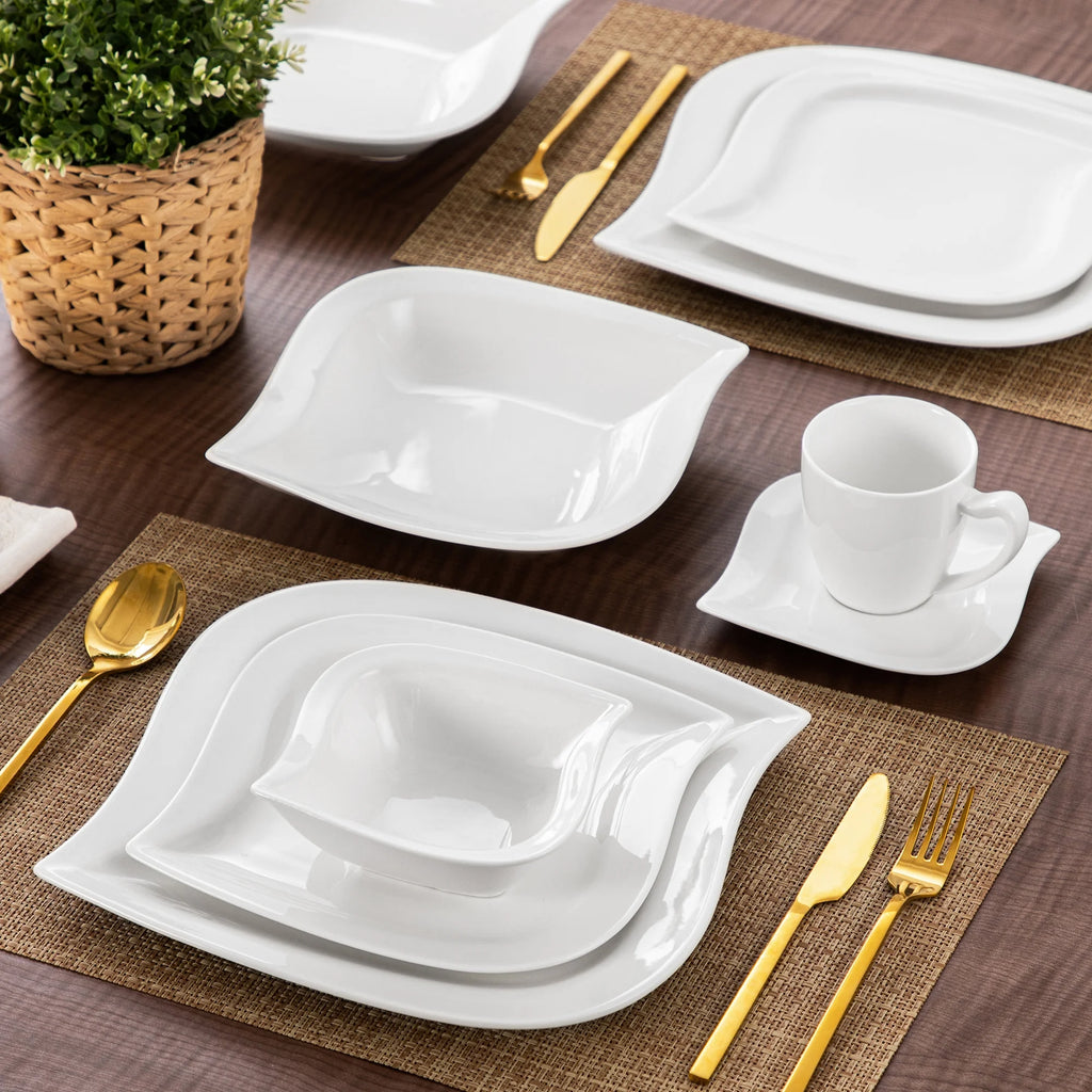 vancasso 36 pcs Dinnerware Sets. Plates and Bowls Set for 6. Porcelain Dinner Set. Marble Gray