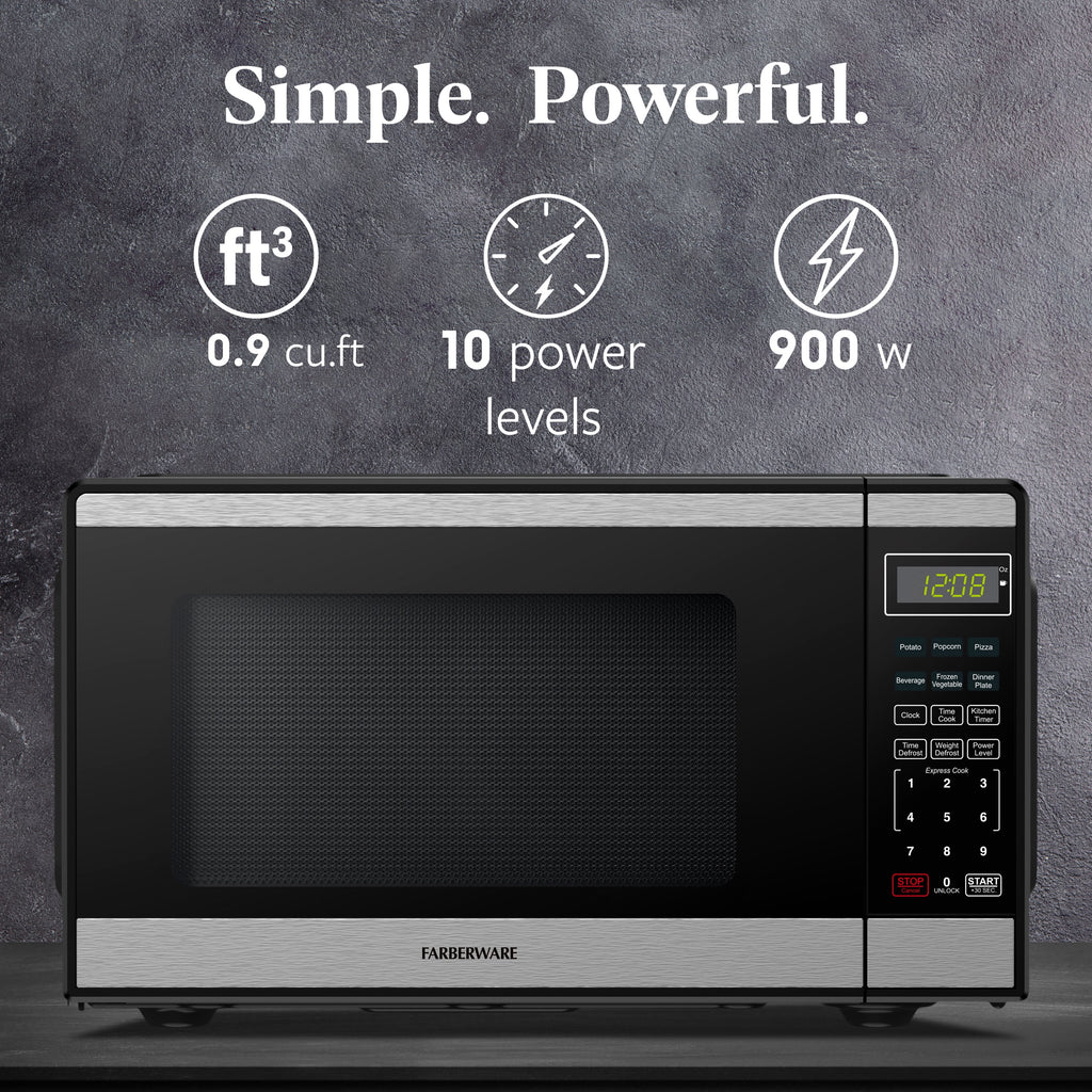 Farberware Countertop Microwave Ov 1100 Watts. 2.2 cu ft - Smart Sensor With LED Lighting and Child Lock - Perfect for Apartments and Dorms - Easy Clean Black Interior. Stainless Steel