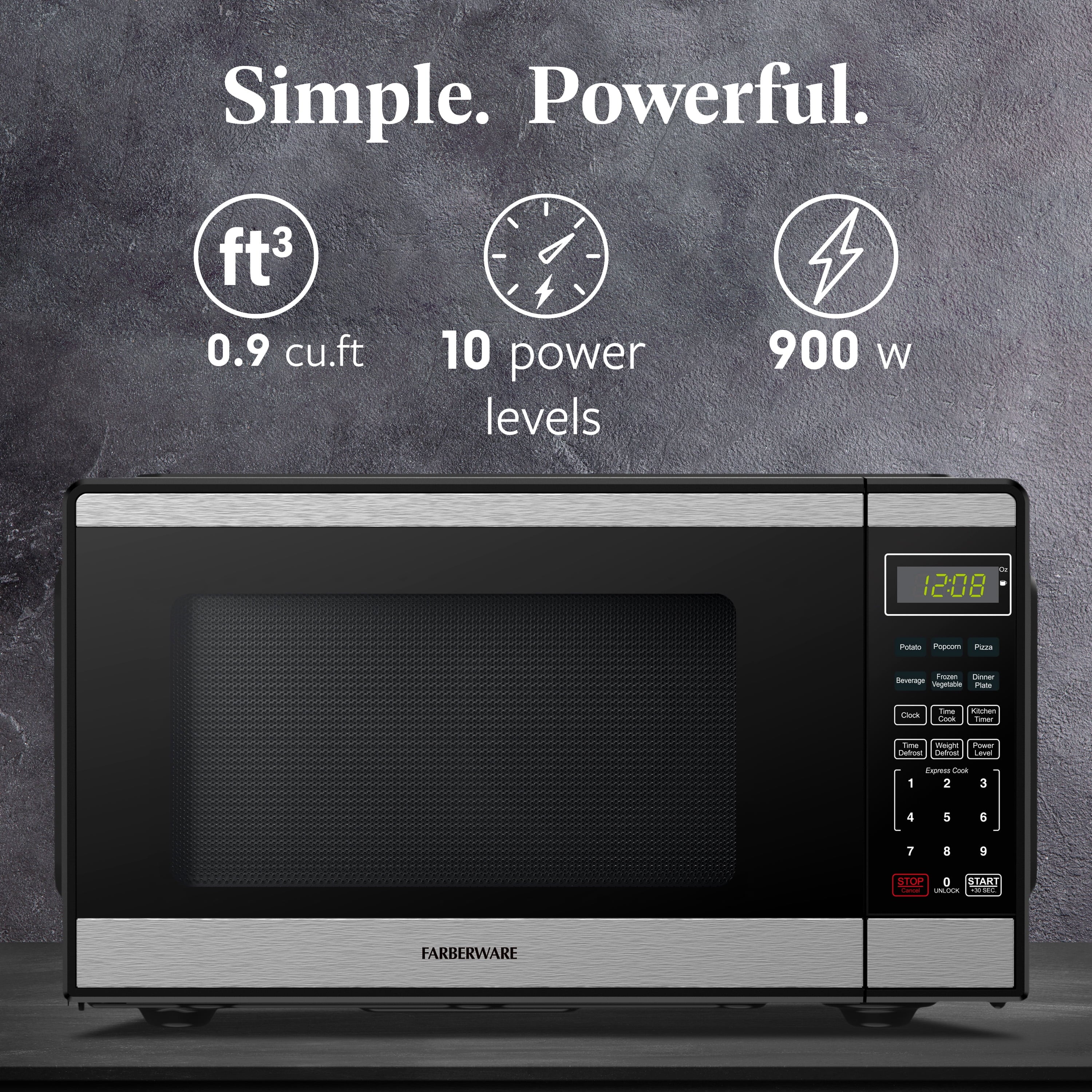 Farberware Countertop Microwave Ov 1100 Watts. 2.2 cu ft - Smart Sensor With LED Lighting and Child Lock - Perfect for Apartments and Dorms - Easy Clean Black Interior. Stainless Steel
