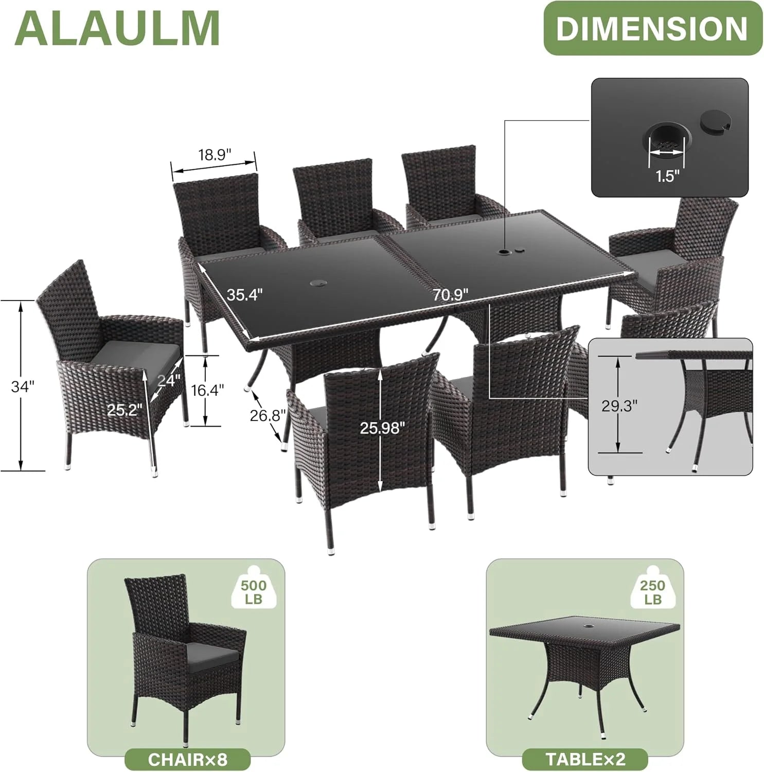 ALAULM 5 Pieces Patio Dining Set Outdoor Rattan Furniture with Square Glass Tabletop 4 Chairs with Cushions for Patio. Backyard Outdoor Kitchen Lawn & Garden Blue