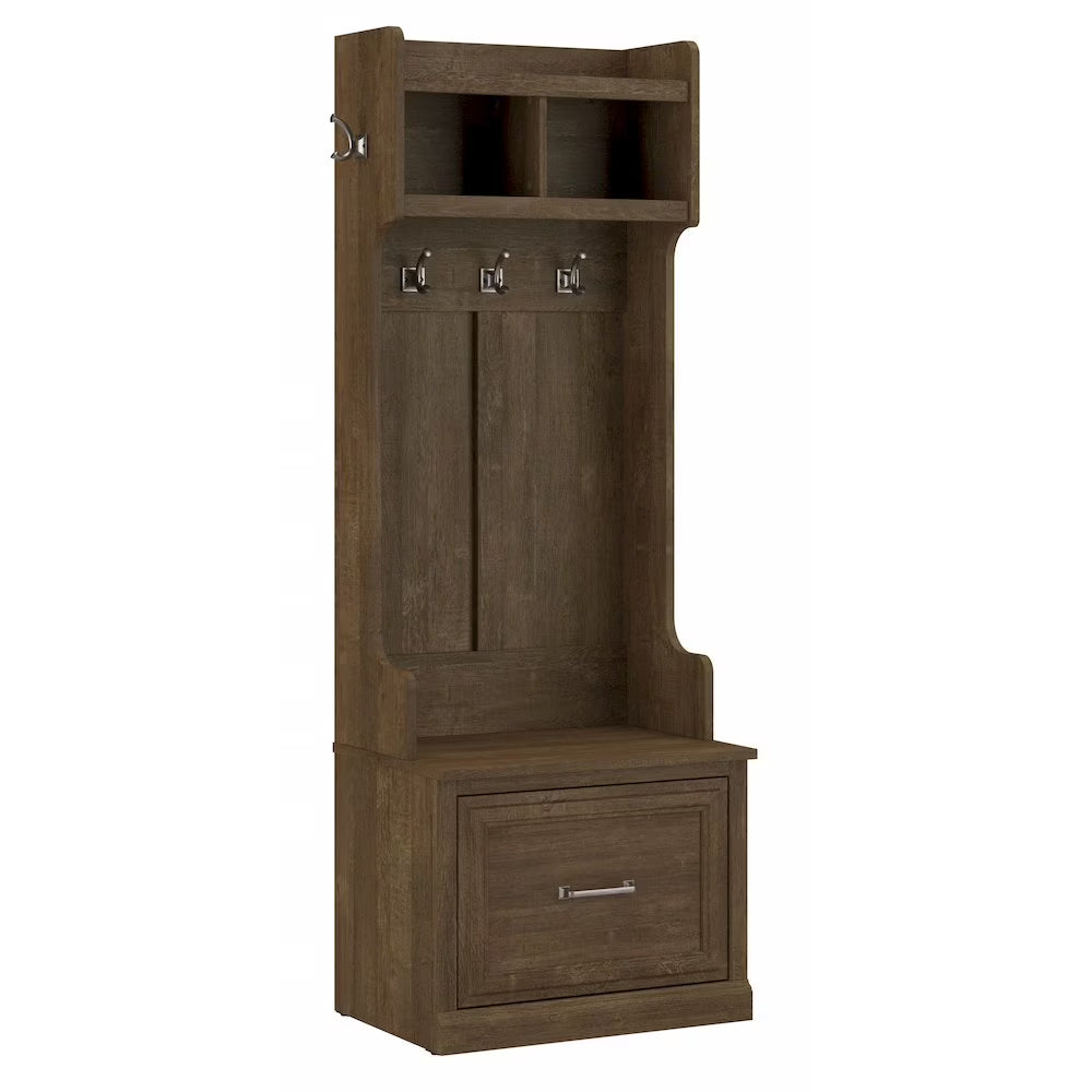 Woodland 24W Hall Tree & Shoe Bench w/ Drawer in White Ash - Engineered Wood