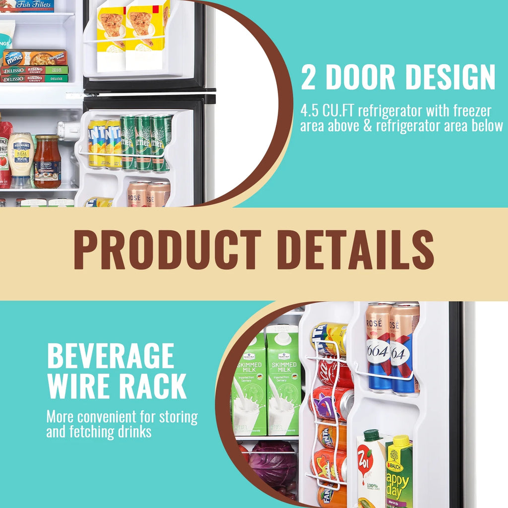WANAI 4.5 Cu.ft Large Size Mini Fridge with Adjustable Thermostat. Compact Refrigerator Silver. New