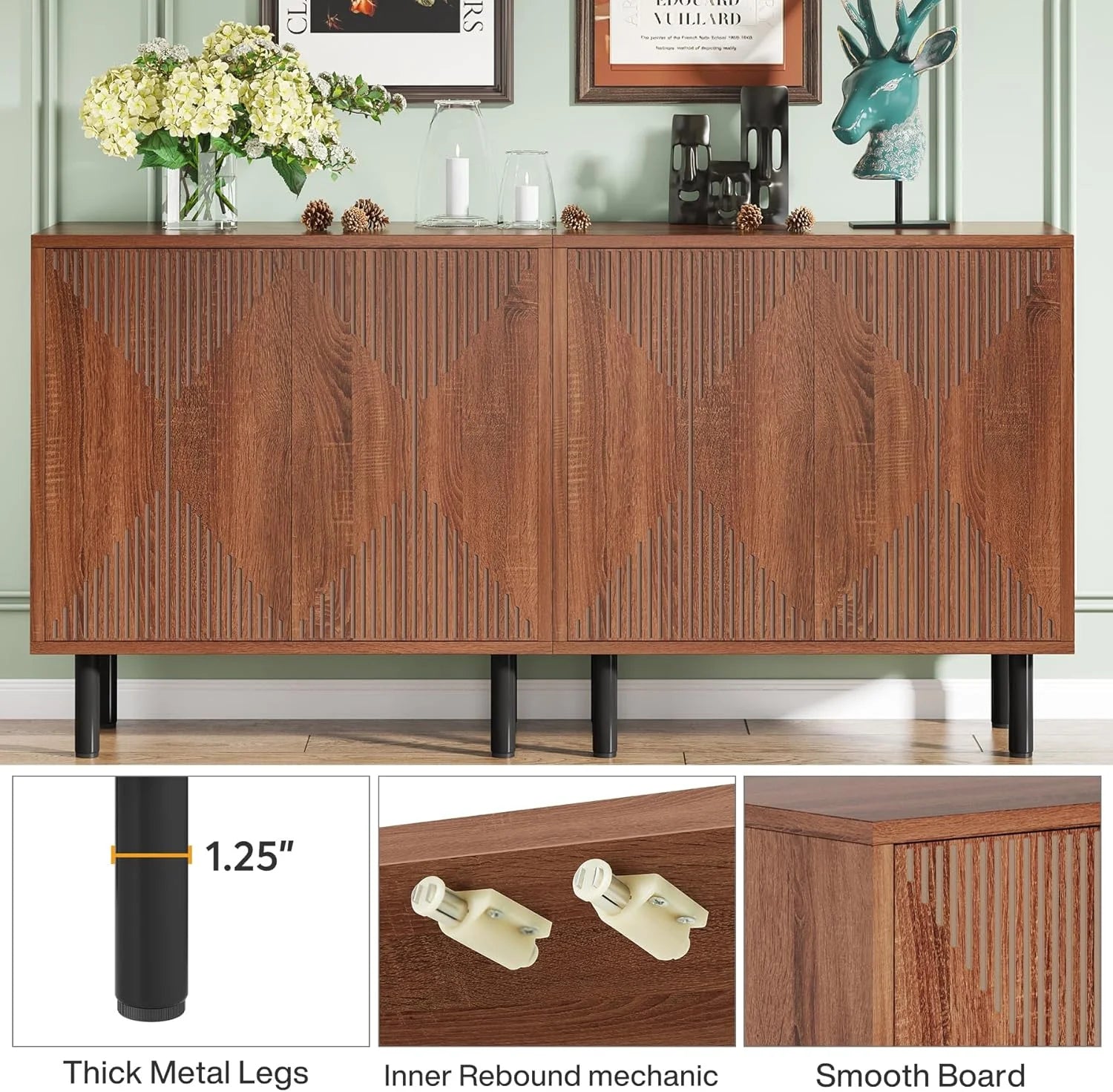 Tribesigns 59 Modern White Storage Cabinet Set. Freestanding Floor Cabinet. Wood Buffet Cabinet with Doors. Large Storage Cabinet for Living Room. Dining Room. Garage