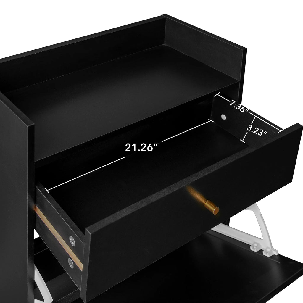 SESSLIFE Shoe Cabinet with 2 Flip Drawers & Drawer. Modern 18 Pair Shoe Rack Organizer. Wood Freestanding Shoe Organizer for Entrance. Black