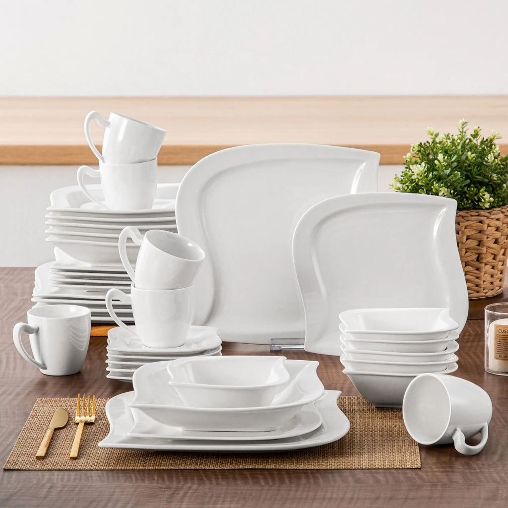 vancasso 36 pcs Dinnerware Sets. Plates and Bowls Set for 6. Porcelain Dinner Set. Marble Gray
