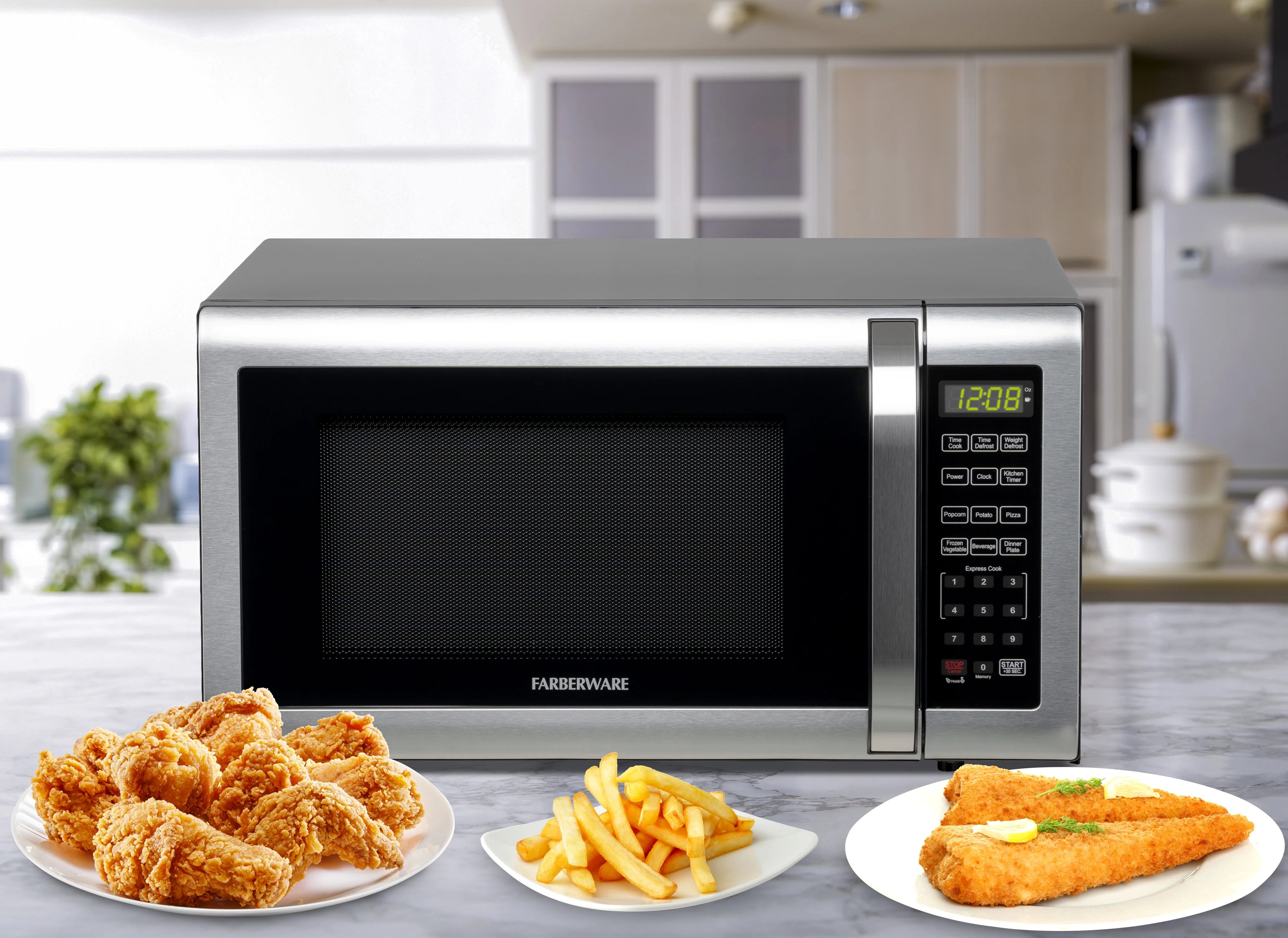 Farberware Countertop Microwave Ov 1100 Watts. 2.2 cu ft - Smart Sensor With LED Lighting and Child Lock - Perfect for Apartments and Dorms - Easy Clean Black Interior. Stainless Steel
