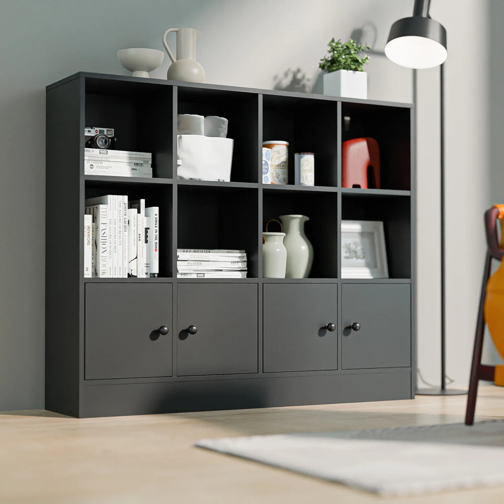 Cozy Castle 3-Tier Open Cube Bookcase with 12 Cubes and 4 Doors. Adjustable Shelves. White