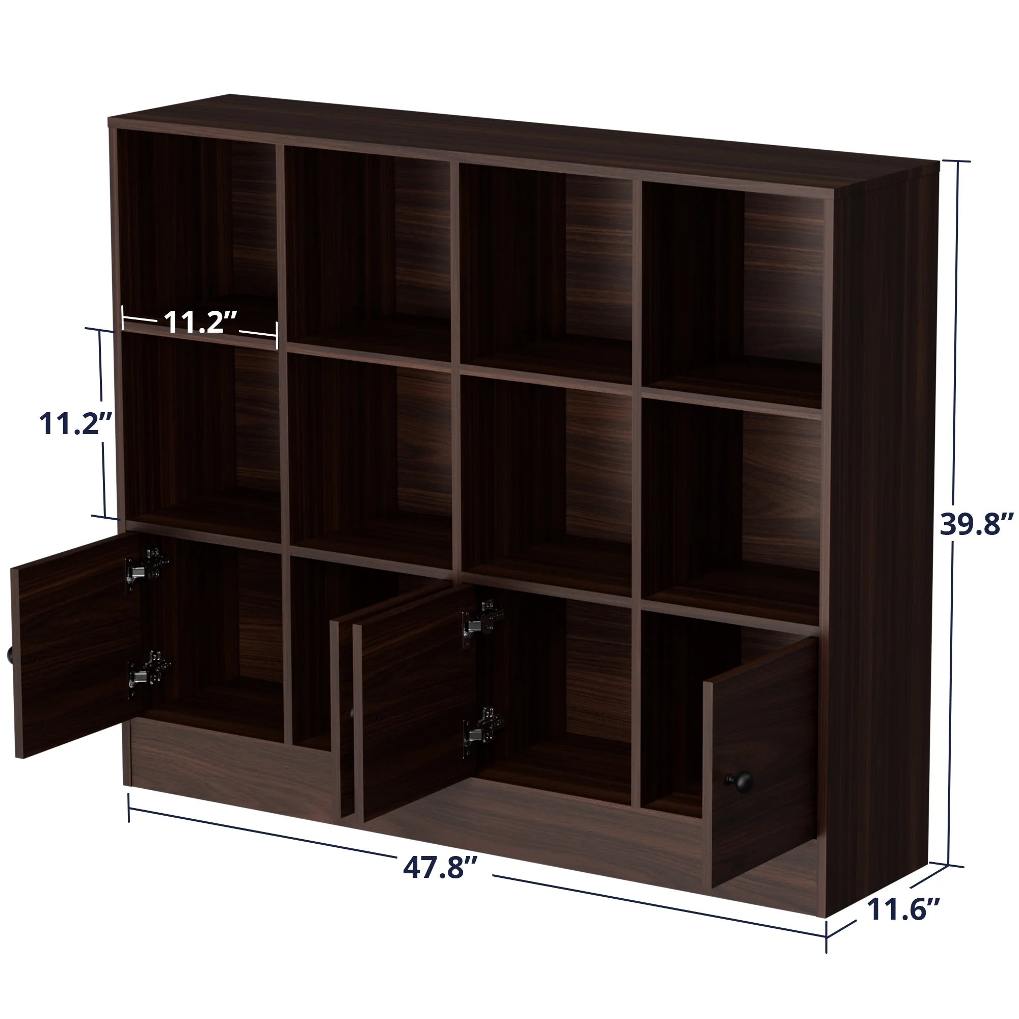 Cozy Castle 3-Tier Open Cube Bookcase with 12 Cubes and 4 Doors. Adjustable Shelves. White