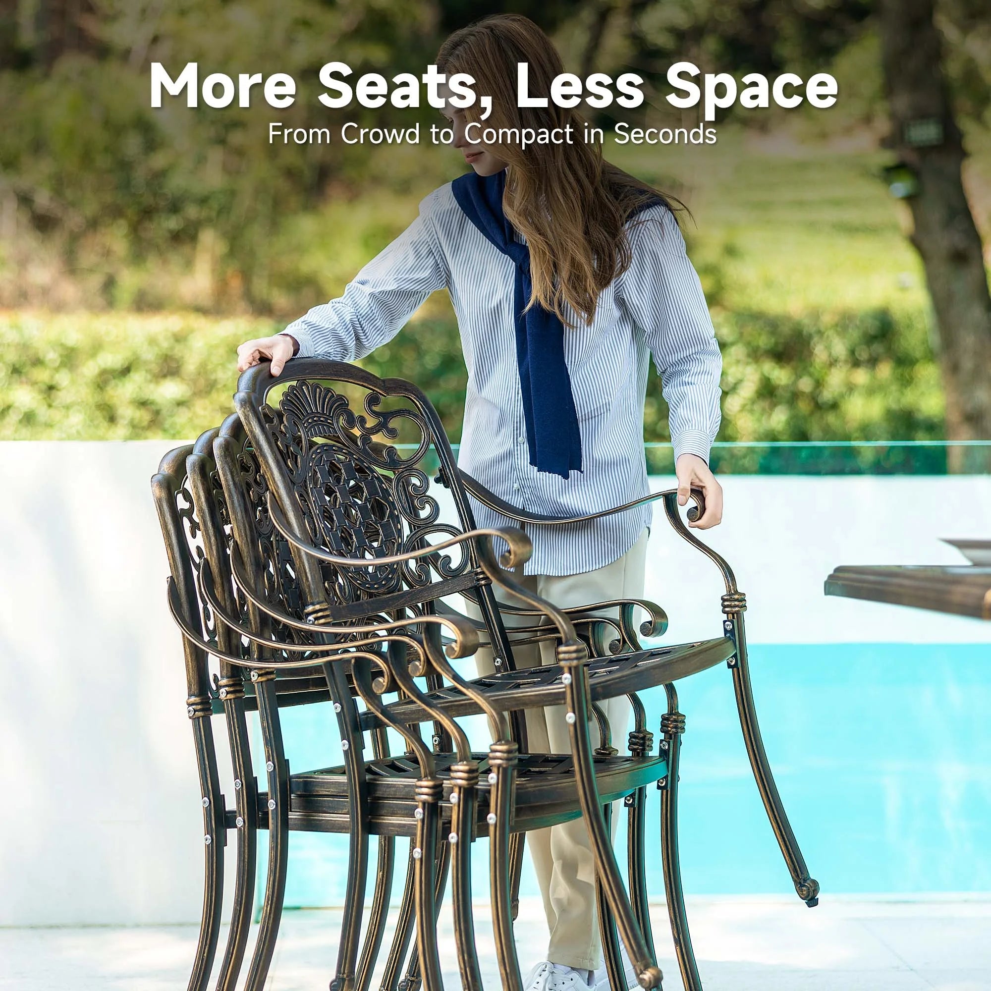 7-Piece Patio Furniture Dining Set. All-Weather Cast Aluminum Outdoor Table and Chairs for 6. Includes 4 Dining Chair & 2 Swivel Chairs & 60���� Rectangular Table. Beige