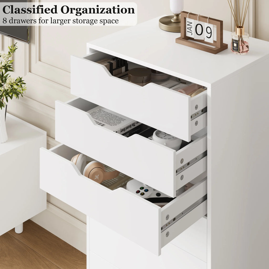 Homfa Vertical 8 Drawer Dresser. 44.5����H Modern Drawers Dresser for Bedroom Living Room. White