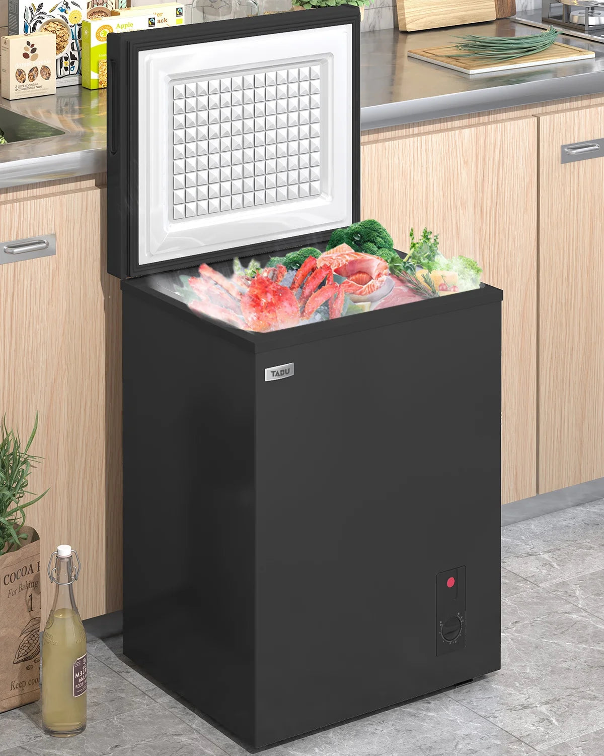 TABU Chest Freezer.3.5 Cu ft Deep Freezer.Garage Ready.Top Open Door.Black