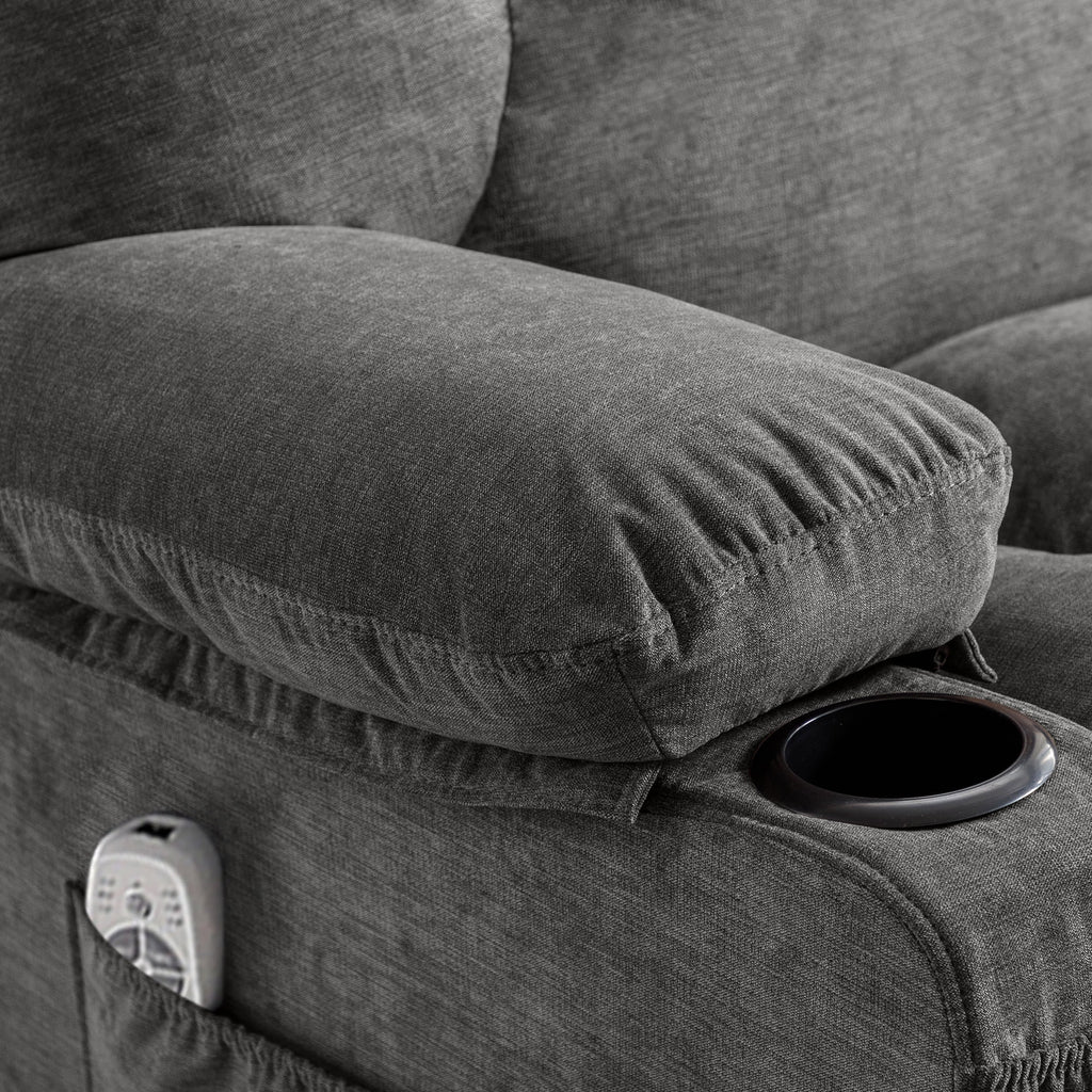 JONPONY Manual Recliner Chair with Heat Therapy and Massage Function. Heavy Duty Reclining Mechanism Massage Chair. Elderly Single Rocker Sofa with Cup Holders for Bedroom Home Theater.Grey