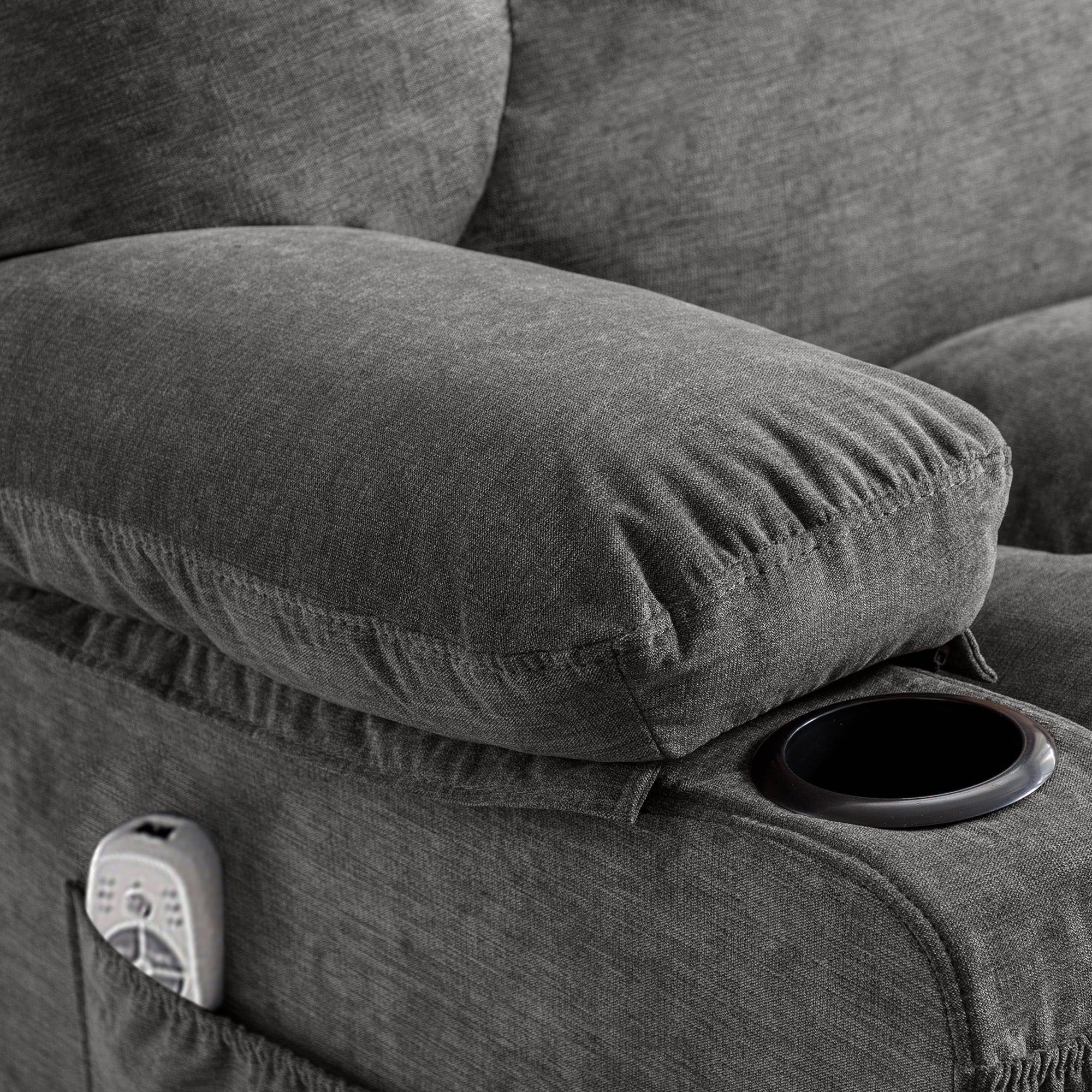 JONPONY Manual Recliner Chair with Heat Therapy and Massage Function. Heavy Duty Reclining Mechanism Massage Chair. Elderly Single Rocker Sofa with Cup Holders for Bedroom Home Theater.Grey