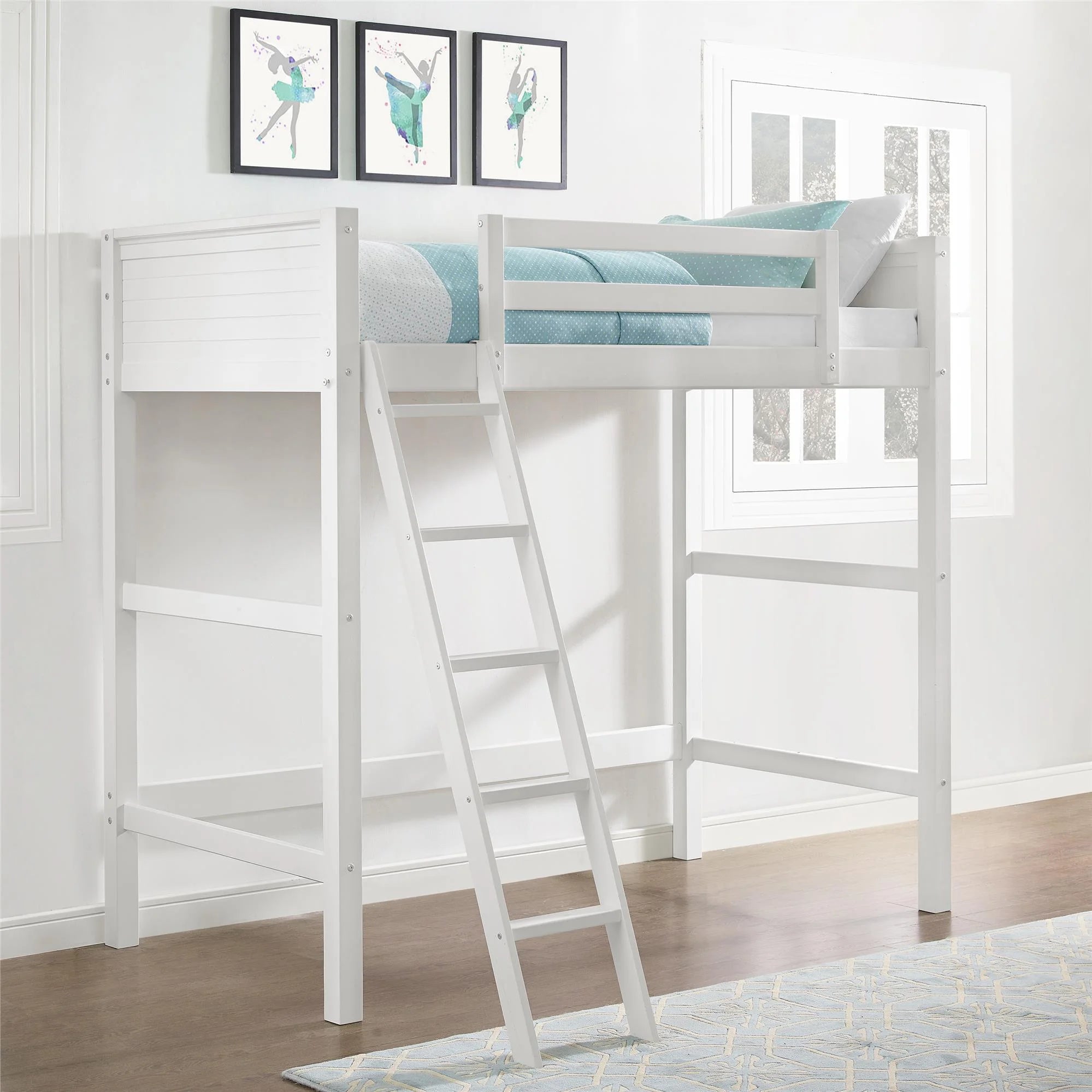 Your Zone Kiarah Twin Loft Bed with Ladder. White