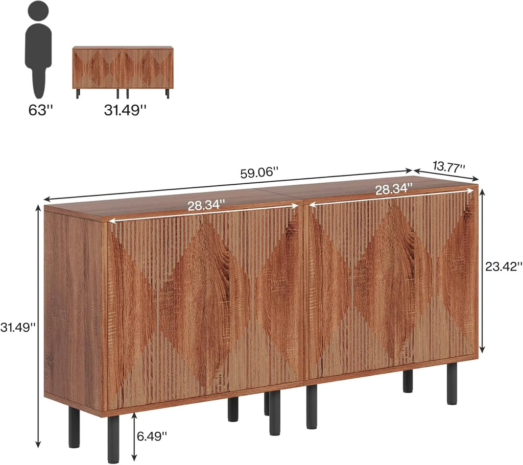 Tribesigns 59 Modern White Storage Cabinet Set. Freestanding Floor Cabinet. Wood Buffet Cabinet with Doors. Large Storage Cabinet for Living Room. Dining Room. Garage