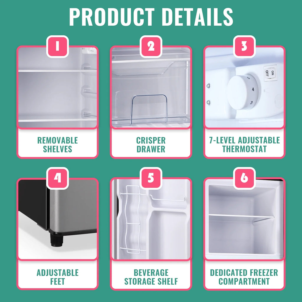 WANAI 5.0 Cu.ft Mini Refrigerator with Freezer 7 Settings Temp Adjustable Large Compact Fridge Silver