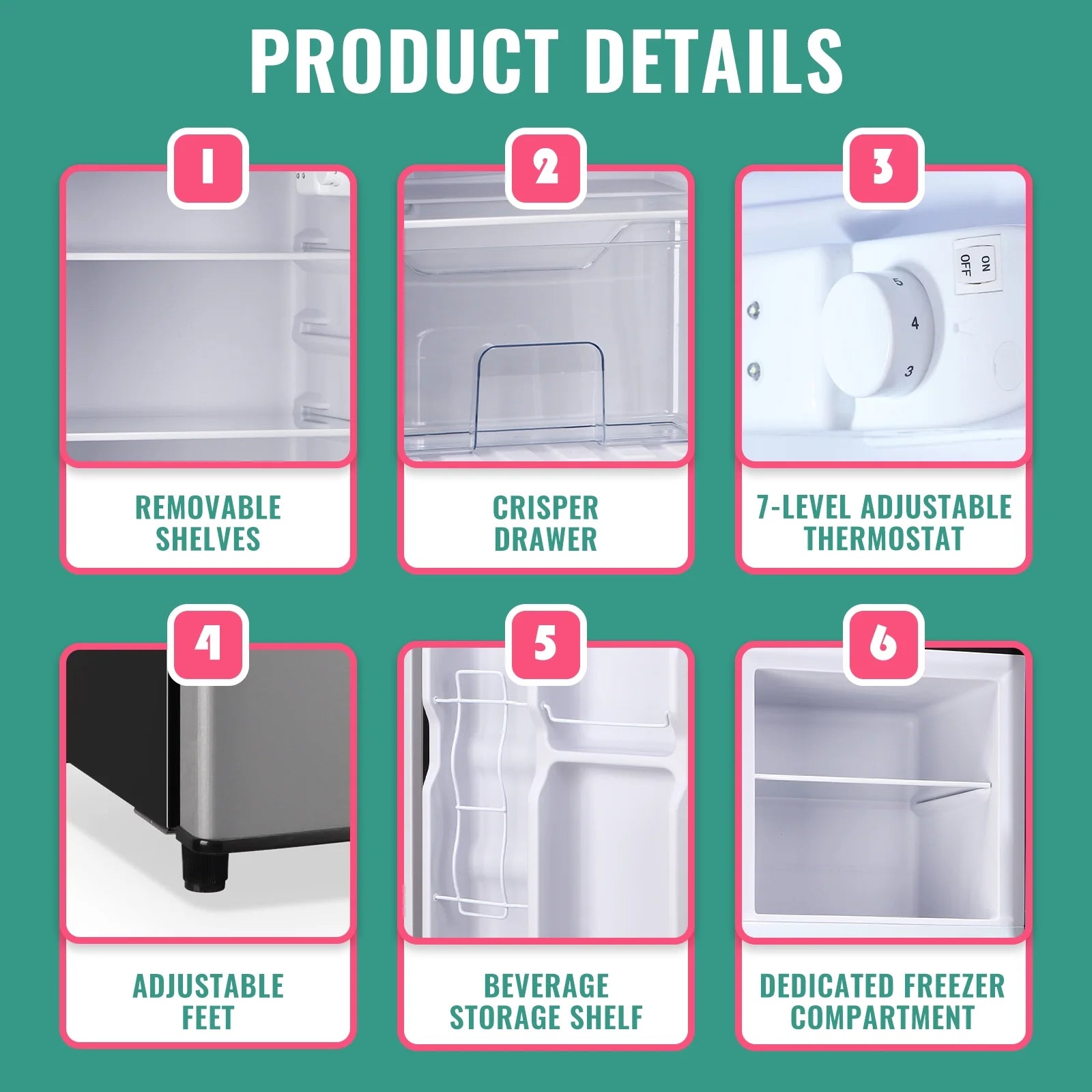 WANAI 5.0 Cu.ft Mini Refrigerator with Freezer 7 Settings Temp Adjustable Large Compact Fridge Silver