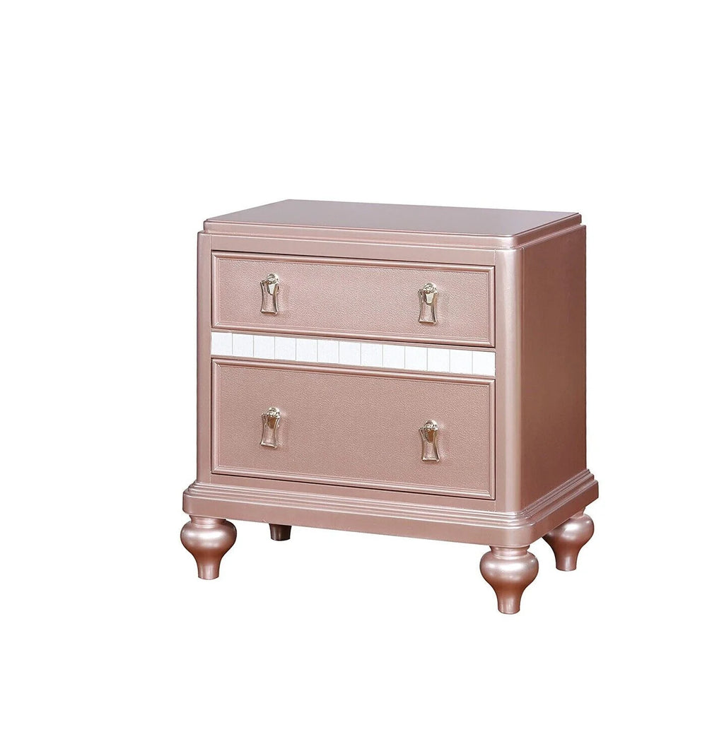Contemporary Rose Gold Twin Size Bed 6pc Set Dresser Mirror Nightstand Chest Padded HB Tufted Bedroom Furniture Solid wood