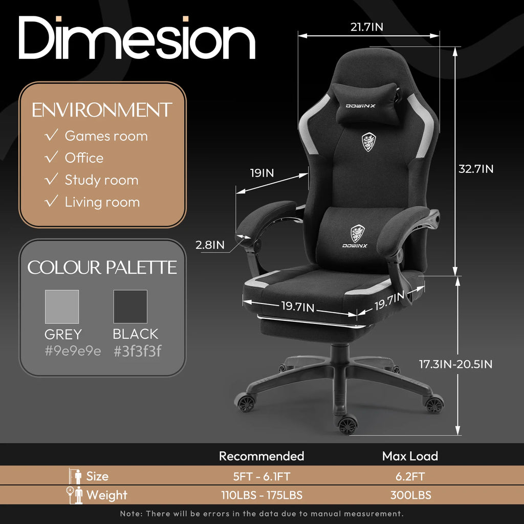 GOOSEA Fabric Gaming Chair with Pocket Spring Cushion. Breathable Computer Chair with Massage Lumbar Support and Footrest. High Back Office Chair for Adults. 300lbs. Grey